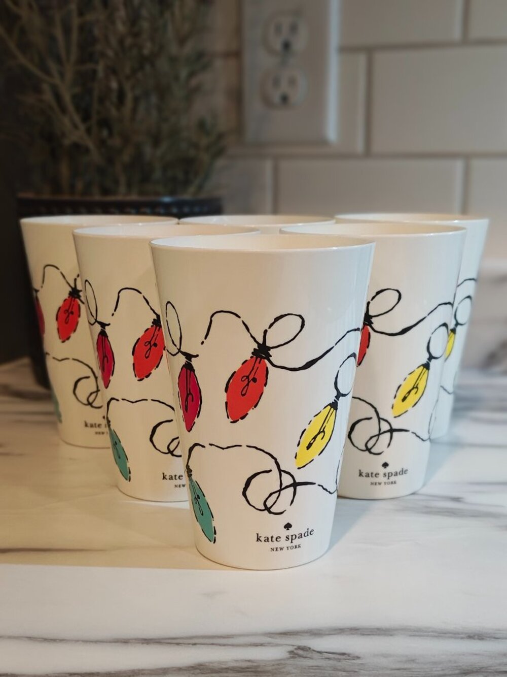 Kate Spade New York Christmas Lights Reusable Party Cups Set of 6